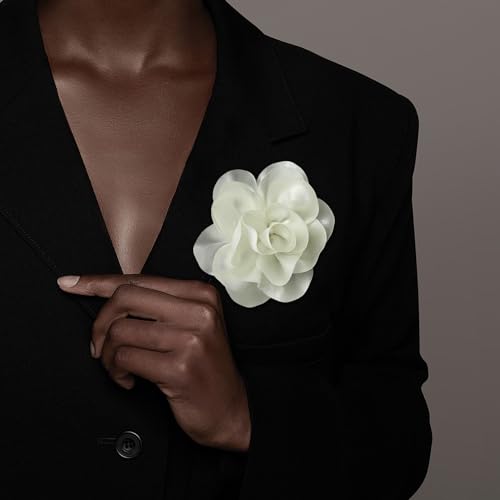 Image of Dainty Satin Fabric Flower Brooches for Women Large Rose Floral Brooch for Party Dance Wedding Banquet Elegant Camellia Fashion Brooch Pin for Women Girl 5.5inch