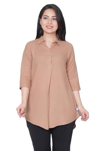 Image of Mlada Rayon Flare Top for Women | 3 /4th Sleeve Regular Fit and Flare Top | Women Office Tops Tunic | Western Long Shirt Top for Women | Shirt Collar Top for Women | Rayon Tunic Tops for Women Western