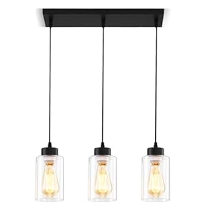 Black Chandelier,Farmhouse Light Fixtures Over Table, Dining Room Light Fixture Kitchen Island Lighting Chandeliers,Modern Pendant Light with Clear Glass Shade,Industrial Hanging Lighting