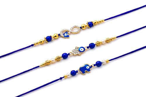 Image of Jaipur Ace Designer Kundan Rakhi with Lumba for Bhaiya Bhabhi | Premium Raksha Bandhan Thread for Brother & Sister-in-Law | Fancy Stone Work Bracelet with Tassel | Traditional Festival Gift (SET OF 3)