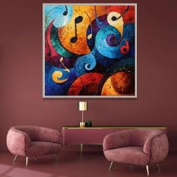 Tableau abstrait sur toile musique colorée XINBAO 55x55cm