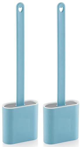 Image of Zuku Toilet Cleaning Brush Bathroom Cleaning Accessories Toilet Brush with Holder Stand Silicon Toilet Brush Cleaner Commode Cleaning Brush Wall Mounted Bathroom Cleaning Accessories(Blue,Pack of 2)