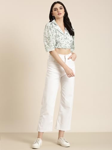 Image of SHOWOFFFF Women Printed Shirt Style Casual Top | Spread Collar 3 /4th Sleeves Crepe Top's for Womens | Regular Fit Crop Tops for Women's