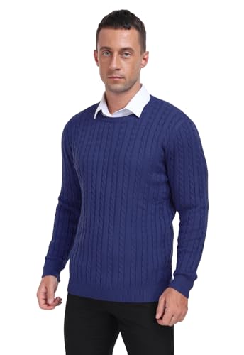 KUYIGO Mens Sweater Crewneck Cable Knit Pullover Sweater Casual Twist Textured Sweaters4