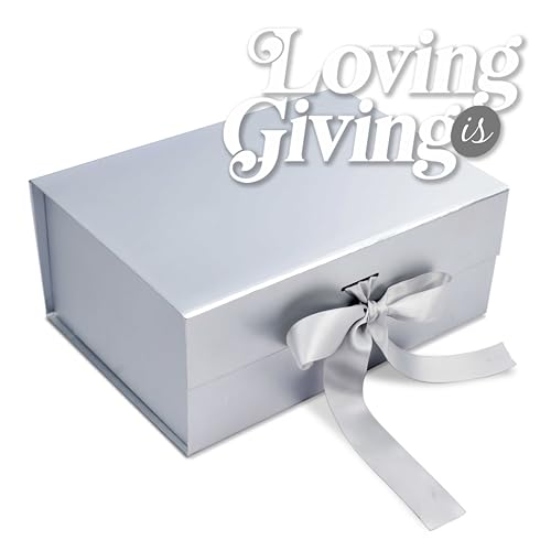Image of RBS - Queen Victoria Luxury Matte Silver Foldable Gift Box 23 x 16 x 10 cm with Ribbon Decorative Empty Packaging Box for Gifting Multipurpose Storage Organizer Holds up to 5 Kg (Silver)