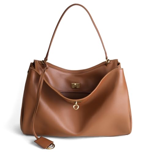 Image of hedexe Genuine Leather Tote Bag for Women: Soft Cowhide Shoulder Handbags for Ladies - Satchel Purse for Travel Work(Large)
