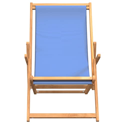 Vidaxl Deck Chair, Patio Sling Chair For Balcony Deck Porch, Folding Adjustable Beach Chair For Deck Beach Pool Garden, Solid Wood Teak Blue #TOP3