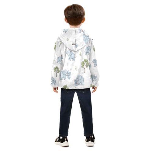 Elephant Trees and Leaves Pattern Toddler Fleece Jacket Girl Boys Hooded Fleece Jacket Coat Warm Outwear Zip-up 3-10T4
