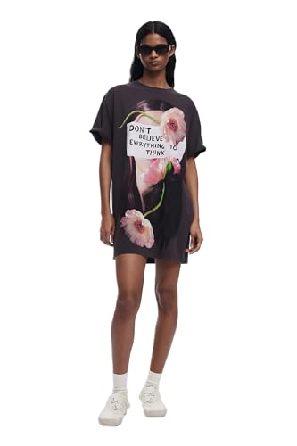 Desigual Berlin Don't Believe Everything You Think Tshirt Dress 25SWVK20, Czarny, L