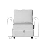 Real Relax Single Seater Without Armrest Convertible Sectional Sofa Couch, Linen Fabric Modular Sofa with Removable Pillows, Light Gray