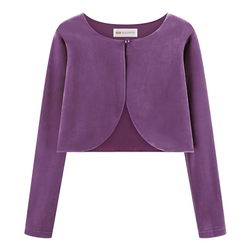 Bolerose Girls Long Sleeve Velvet Childrens Kids Sweater Bolero Shrug (Purple, 7-8 Years)