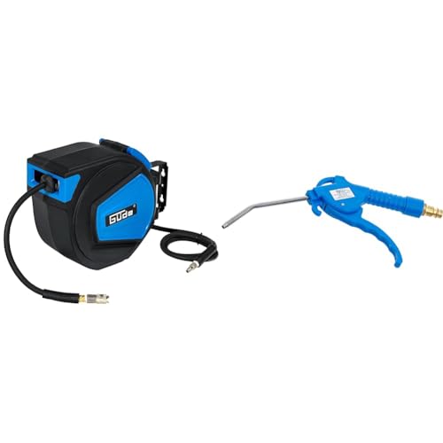 Güde 2882 Automatik Schlauchtrommel 15M & BGS 3208 | Druckluft-Ausblaspistole | 100 mm | Drukluftpistole | Griff aus blauem Nylon-Fiberglas