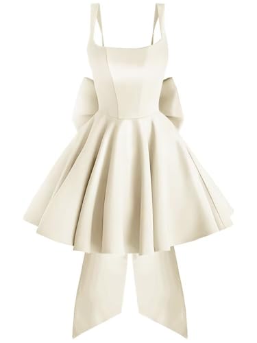 Changuan Satin Homecoming Dresses for Teens 2025 with Bow Square Neck Spaghetti Strap A-line Short Prom Dress Cocktail Gowns