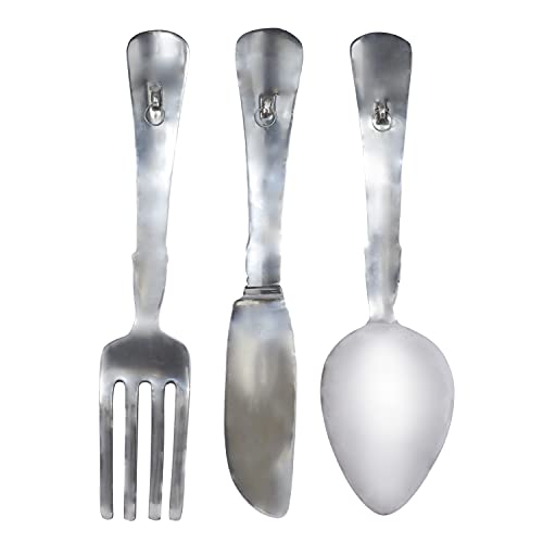 Deco 79 Aluminum Utensils Knife, Spoon And Fork Wall Decor, Set Of 3 7"W, 23"H, Silver #TOP1