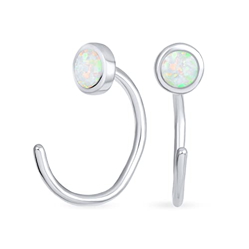 Minimalistischer runder weißer Edelstein Created Opal Huggie Geometric Non-Piercing Helix Knorpel Muschel Lünette Band Wrap Ohr Manschette Ohrringe für Frauen Teens .925 Sterling Silber Cover