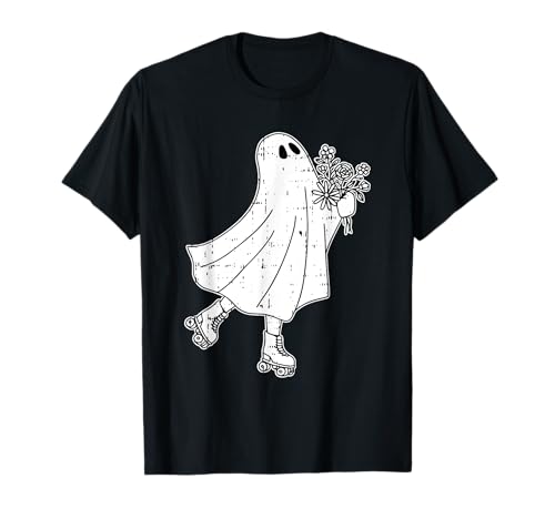 Ghost Roller Skate Halloween Costume Ghoul Skating Skater T-Shirt