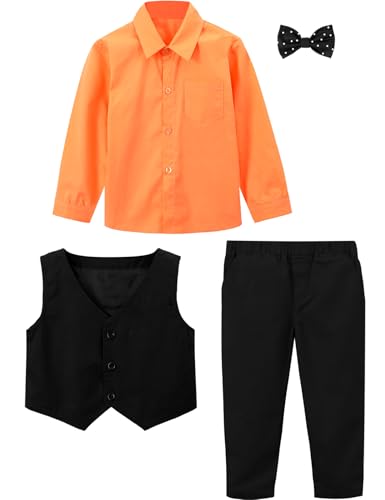 Image of A&J DESIGN Toddler Suit for Boys Easter Gentleman Wedding Formal Outfit Dress Clothes Set Tuxedo Orange Black 4-5T
