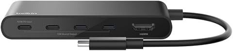 Belkin Hub USB C, Hub a 5 Porte con HDMI 4K 60Hz, Power Delivery 100W, Trasferimenti Dati Rapidi 10Gbps, Docking Station USB-C, Sdoppiatore Usb, Compatibile con MacBook, iPad Pro, Chromebook e Altri