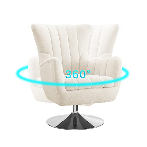 Art Leon Mid Century Modern Swivel Living Room Chair, Accent Chair With Chrome Base, Fabric Sofa Chair Leisure Lounge Chair Armchair For Living Room Bedroom, Set Of 2, Ivory #TOP2