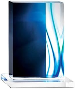 Miniatura 5 de Trofeo grabado  Acrílico azul  Forma rectangular  Acentos de rayas de colores  Grabado personalizado  Premio para empleados