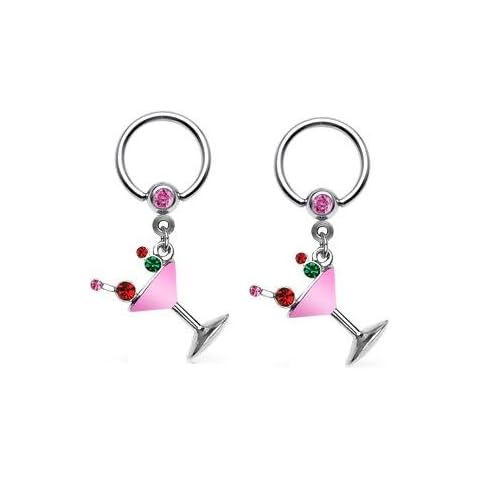 Body Accentz Nipple Rings Martini Glass Captive Bead Body Jewelry Pair 16 Gauge - Sold As a Pair Cover
