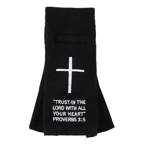 lotoo Black Football Towel with Hook and Loop Closure, Cotton Christian Cross Quarterback Qb Sports Towels for Men Youth Boys Adults