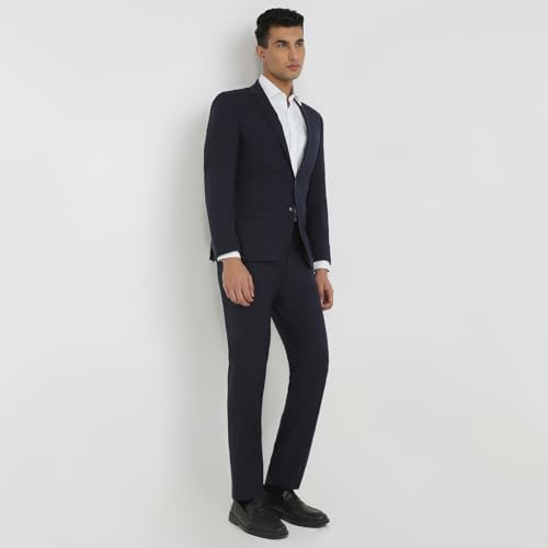 Image of Park Avenue Men Slim Fit Solid Pattern Poly Wool Lycra Blend Notch Lapel Full Sleeve Formal Suit