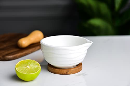 Divano Mortar And Pestle Set Small Porcelain Herb Grinder Pill Crusher With Non-Slip Detachable Wood Base 4 Inch #TOP4