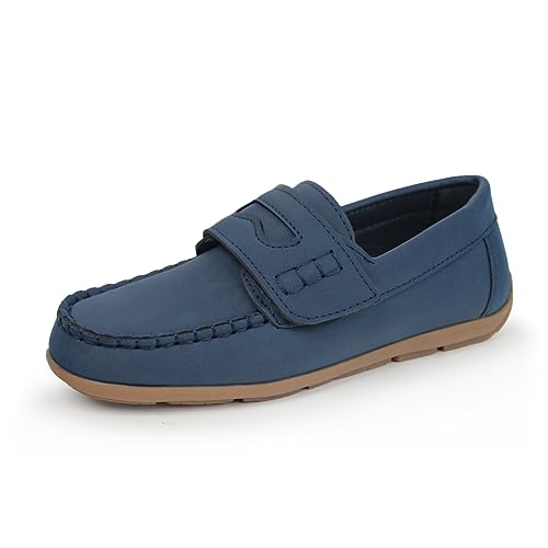 Hawkwell Kids Boys Penny Loafer School Casual Boat Shoes Dress Flat Shoes(Toddler/Little Kid), Navy PU, 13 M US by Hawkwell - Used condition - US$18.57