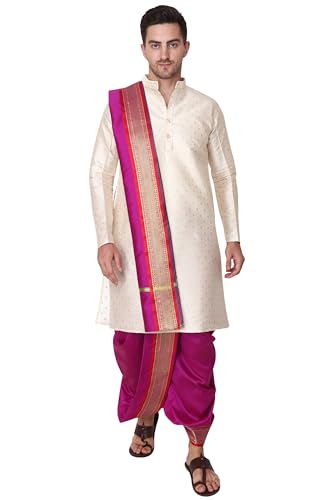 Image of Rameshwaram Fabrics Mens Ready to Wear Silk Dhoti with Angwastra Set - Pocket Dhothi
