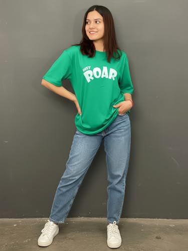 Image of LEOTUDE Half Sleeve Cottonblend Oversized Tshirt for Women, Round Neck Longline Printed Raglan Sleeve Colourblocked Drop Shoulder Baggie T-Shirt Top for Woman (Color Pink)