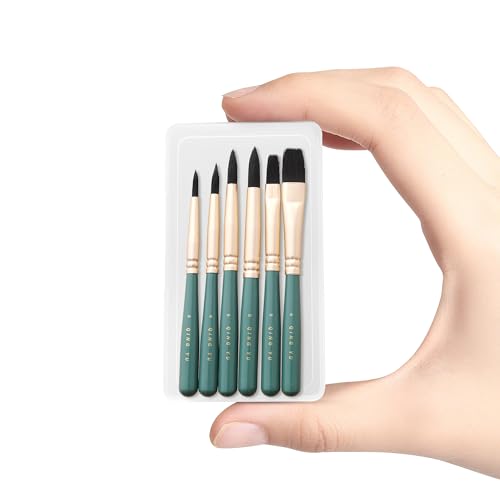 6-piece Mini Travel Watercolor Brush Set Paint Brush Including Flat and Round Brushes Suitable for Watercolour Oil or Acrylic Painting (Green)