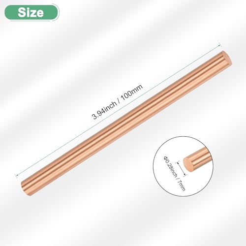 M METERXITY Kupfer Rundstab 7mm Durchmesser 3.94 Zoll Länge T2 Lager Massivstab Drehstab für Metallhandwerk DIY/Gartenbau/Industrie/Dekoration Reines Kupferrohr