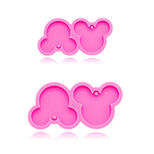 2 PCS Sizes Glossy Shiny Cute Flat Double Mouse Head Keychain with Hole Silicone Mold for DIY Fondant Mold Trinket Gum Candy Pudding Jelly Shots Luggage Tag Cake Decoration Crystal Earrings Pendant