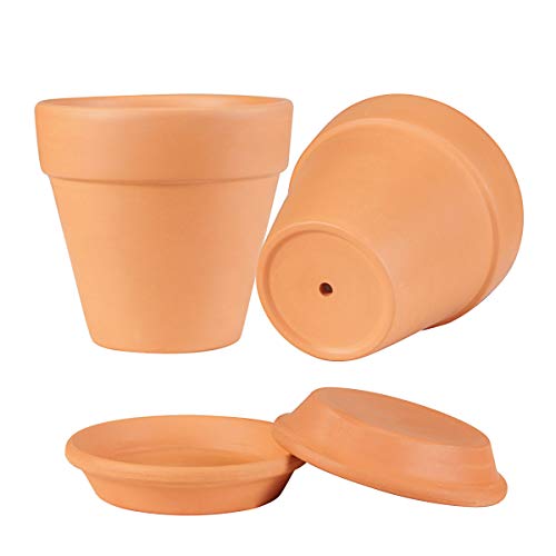6 Pack Terracotta Pots, EHWINE 4 inch Clay Pots Terra Cotta Pots with Saucer Cute Clay Pots for Plants with Drainage for Indoor Outdoor Cactus Succulents Flowers (Plants Not Included) - Thumbnail 3