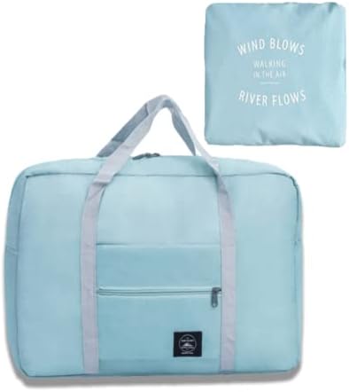 Foldable Travel Bag Luggage Storage for Sports Gym Water Resistant Nylon Canvas Duffel for Men or Women (Light bule)