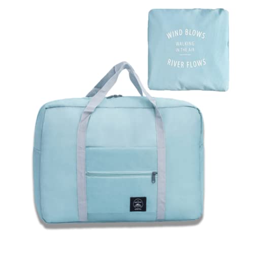 Foldable Travel Bag Luggage Storage For Sports Gym Water Resistant Nylon Canvas Duffel For Men Or Women (Light Bule) #TOP14