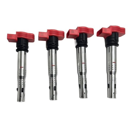 4pcs Red Ignition Coil Packs Set 0221604800 06E905115E Compatible With Audi R8 2.0TFSI/2.0TSI A3/GOLF 5/LEON 06D905115 06D905115A 06D905115G