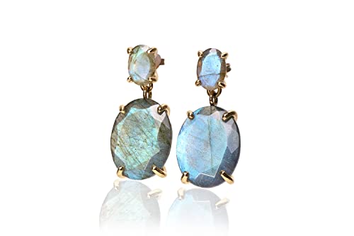 Boucles d'oreilles labradorite bleue vibrante longues de déclaration en pierres