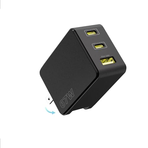 Yoocas 67W USB C Fast Charger, 3 Port Foldable Charger with PD 3.0 PPS GaN III Charger Power Adapter, Wall Charger for iPhone 15 Pro/14 Pro Max/13, iPad Pro, MacBook Pro, Galaxy S23/S22 and More