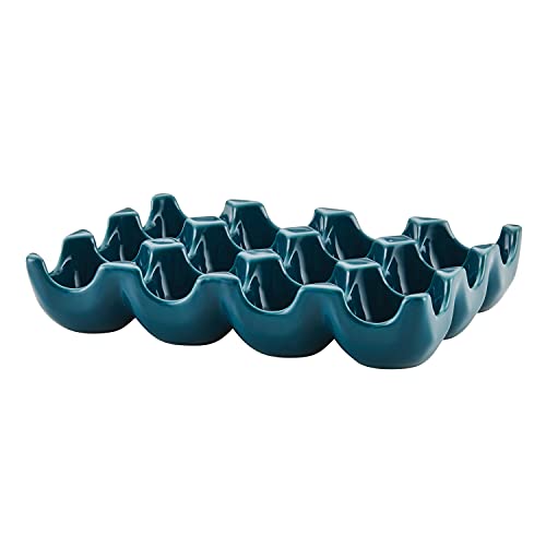 Rachael Ray Solid Glaze Ceramics Egg Tray/Holder 12 Cup Teal