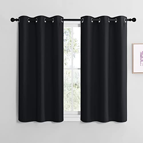Image of NICETOWN Blackout Curtain Panels for Bedroom, Black, 2 Panels, W29 x L20-inch, Thermal Insulated Grommet Top Blackout Draperies and Drapes for Basement