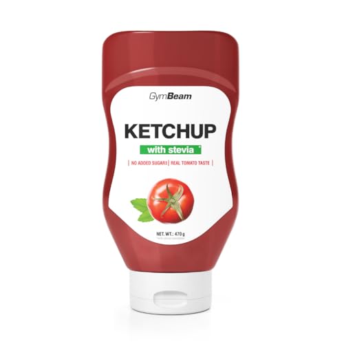 GymBeam Ketchup con Stevia 470 g, Salsa di Pomodoro a Basso Contenuto di Grassi e Zuccheri, Solo 49 Calorie per 100 g, Dolcificato con Stevia, Meno Sale e Zuccheri, Ideale da consumare a Dieta