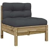 vidaXL Sofá de Jardín sin Reposabrazos con Cojines, Asiento con Respaldo, Sillón Modular, Mueble para Patio Terraza, Madera de Pino Impregnada