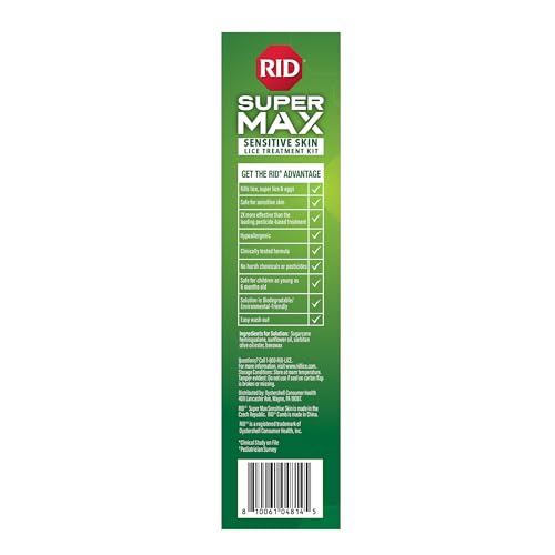 Image of RID Super Max Sensitive Skin Lice Treatment, Kills Super Lice & Eggs, Safe for Sensitive Skin, Clinically Tested, Package Graphics May Vary