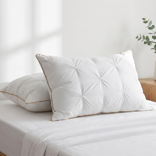Image of AYKA Premium Microfiber Pinch Pleat Pillow for Sleeping | Super Soft & Fluffy Bed Pillow | 100% Virgin Microfiber Filling | Ideal for All Sleeping Positions 17x27 | White | Set of 2