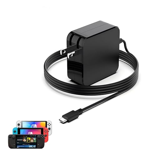 Fast Switch Charger Compatible with Steam Deck & Nintendo Switch 45W Foldable USB C PD3.0 Power Adapter - 20V/2.25A, Supports TV Mode