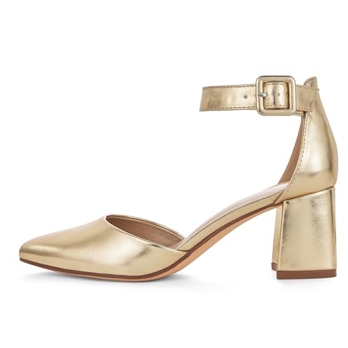 GENSHUO Women's Closed Toe Low Block Chunky Heels Pointed Toe 2 Inch Pumps with Ankle Strap Comfortable Dress Shoes for Daily Work Wedding Party2