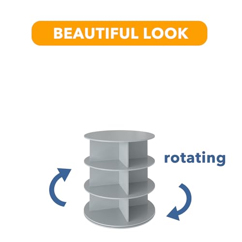 SpaceAid 3 Tier Rotating Shoe Rack Tower, Spinning Shoe Display Lazy Susan, Revolving 360 Shoe Rack Storage Round Carousel, Vertical Handbag Rotate Shoes Closet Organization (3-Tier Gray)