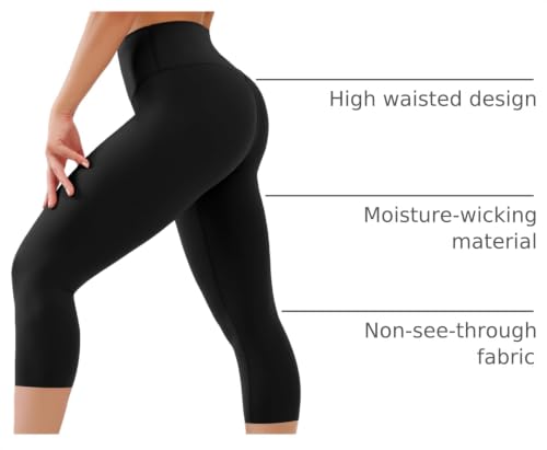 Image of High Waisted Leggings with Pockets for Women Buttery Soft Full Length Capri Workout Yoga Pants Compression Pants